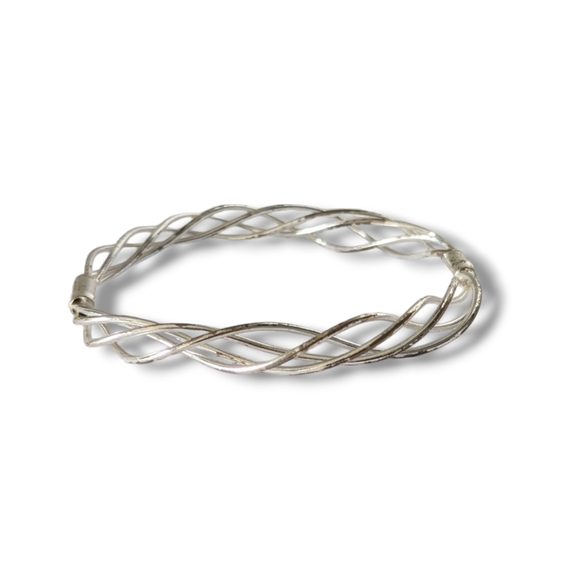 Vintage Estate Silver Tone Woven Wire Minimalist Bangle Bracelet - Picture 7 of 8